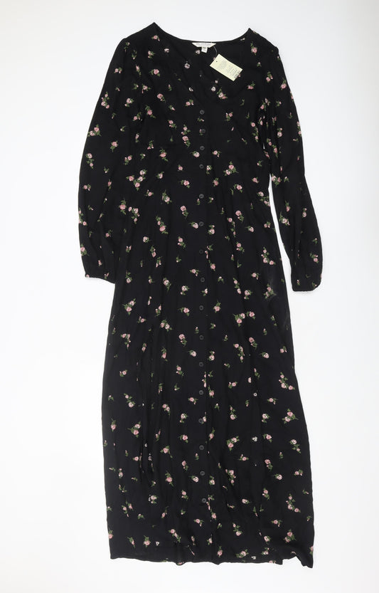 Miss Selfridge Women's Black Floral Midi Dress Size 8
