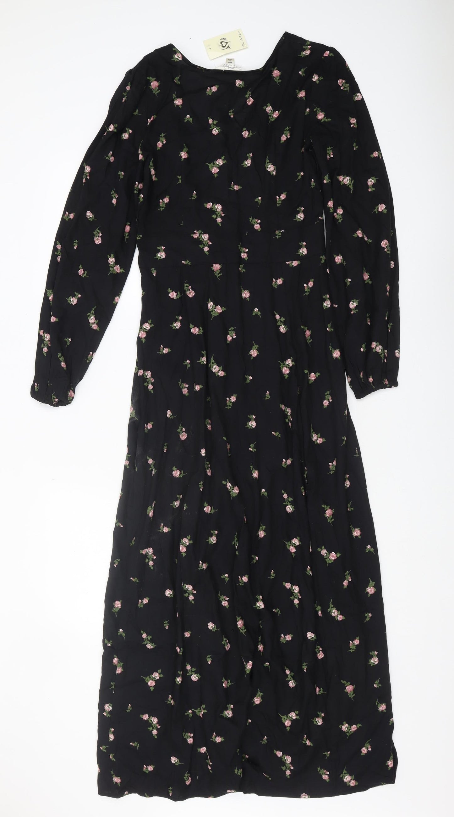 Miss Selfridge Women's Black Floral Midi Dress Size 8