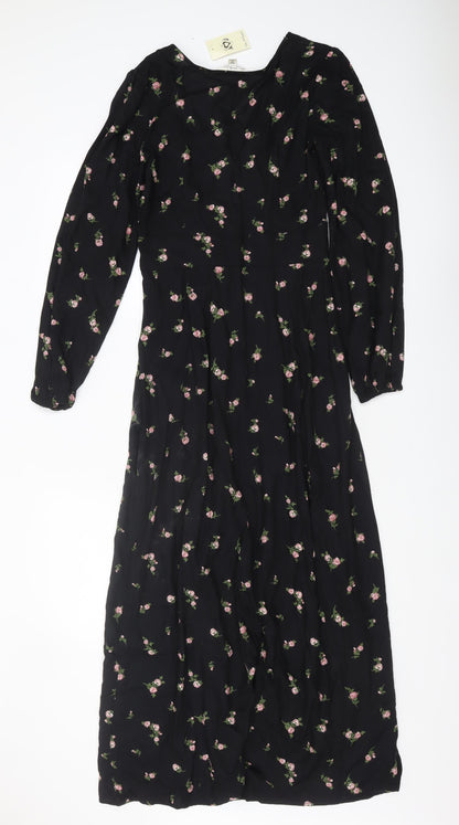 Miss Selfridge Women's Black Floral Midi Dress Size 8