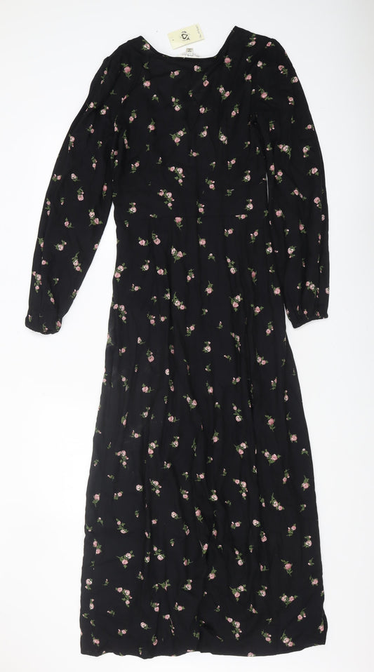 Miss Selfridge Women's Black Floral Midi Dress Size 8