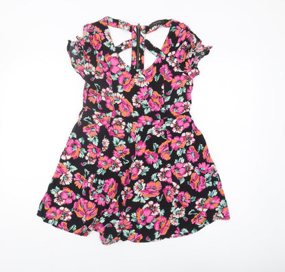 River Island Women's Black Floral Playsuit Size 8