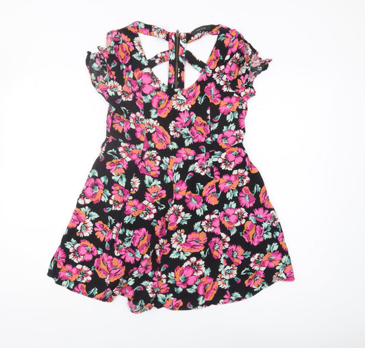 River Island Women's Black Floral Playsuit Size 8