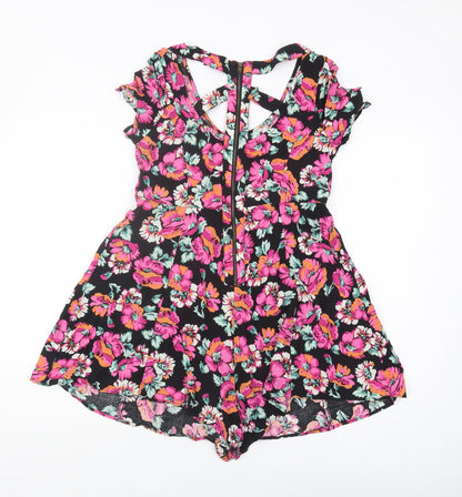 River Island Women's Black Floral Playsuit Size 8