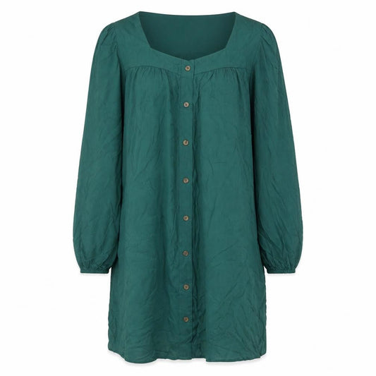 Front view of ASOS Women's Green Button-Up 3/4 Sleeve Dress