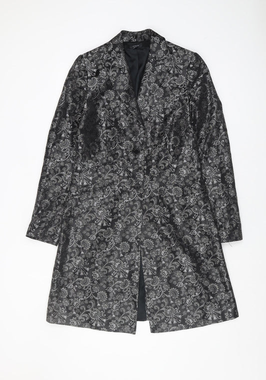 Mexx Women's Black Floral Long Coat Size 12 Formal