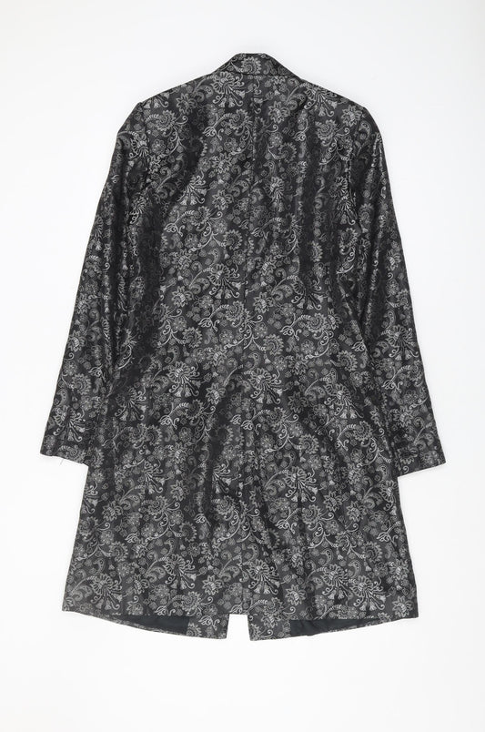 Mexx Women's Black Floral Long Coat Size 12 Formal