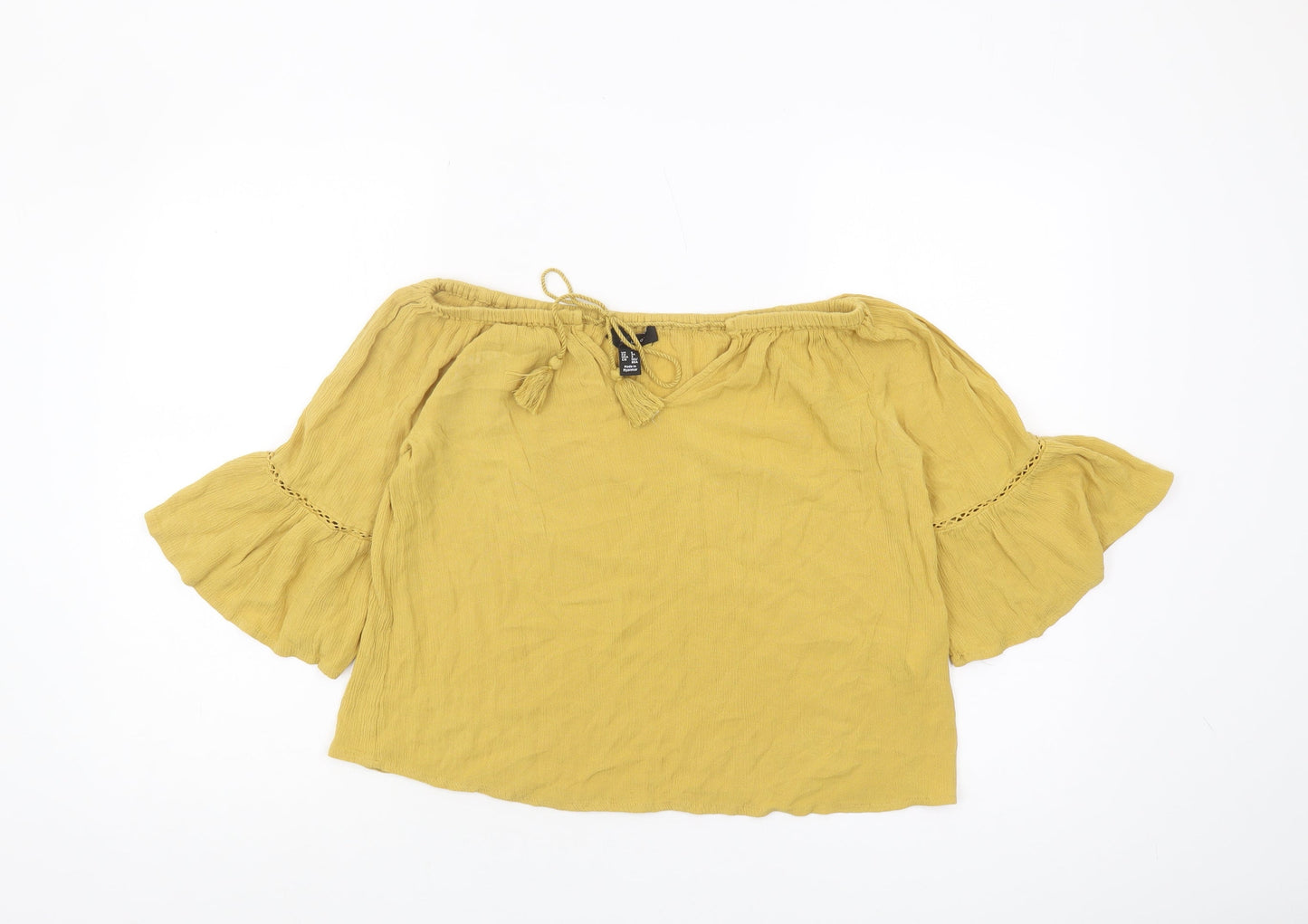 New Look Women's Yellow Off-Shoulder Peasant Blouse, Size 6