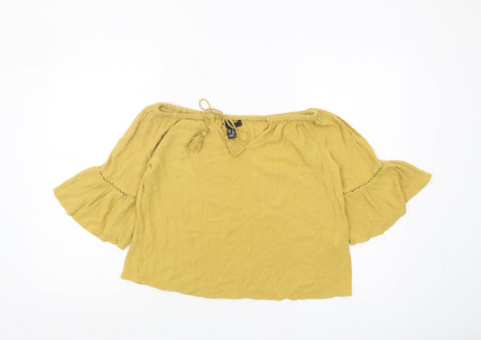New Look Women's Yellow Off-Shoulder Peasant Blouse, Size 6