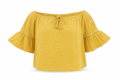 Womens UK Size 6 New Look Yellow Peasant Blouse
