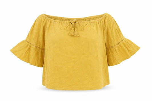 Womens UK Size 6 New Look Yellow Peasant Blouse