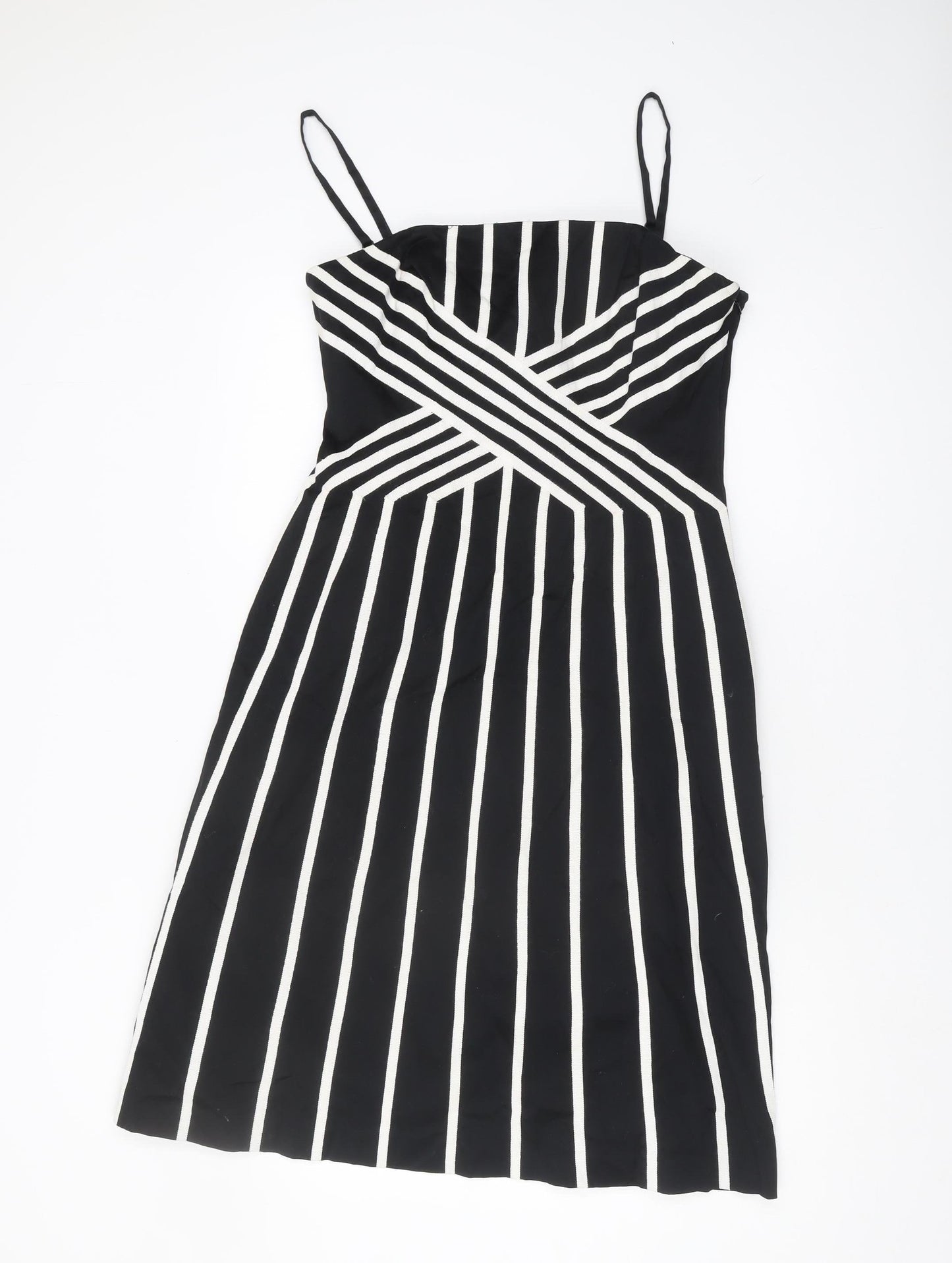 Coast Women Black Striped Dress Size 12, Sleeveless