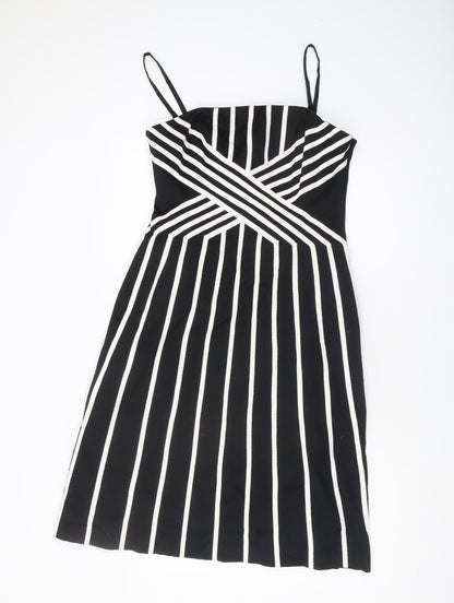 Coast Women Black Striped Dress Size 12, Sleeveless