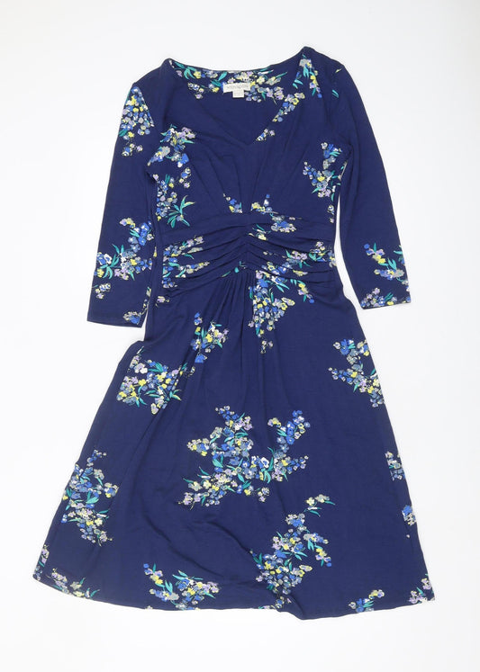 Monsoon Women's Blue Floral V-Neck Jersey Dress 10