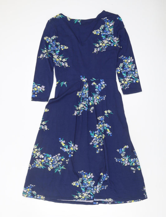 Monsoon Women's Blue Floral V-Neck Jersey Dress 10