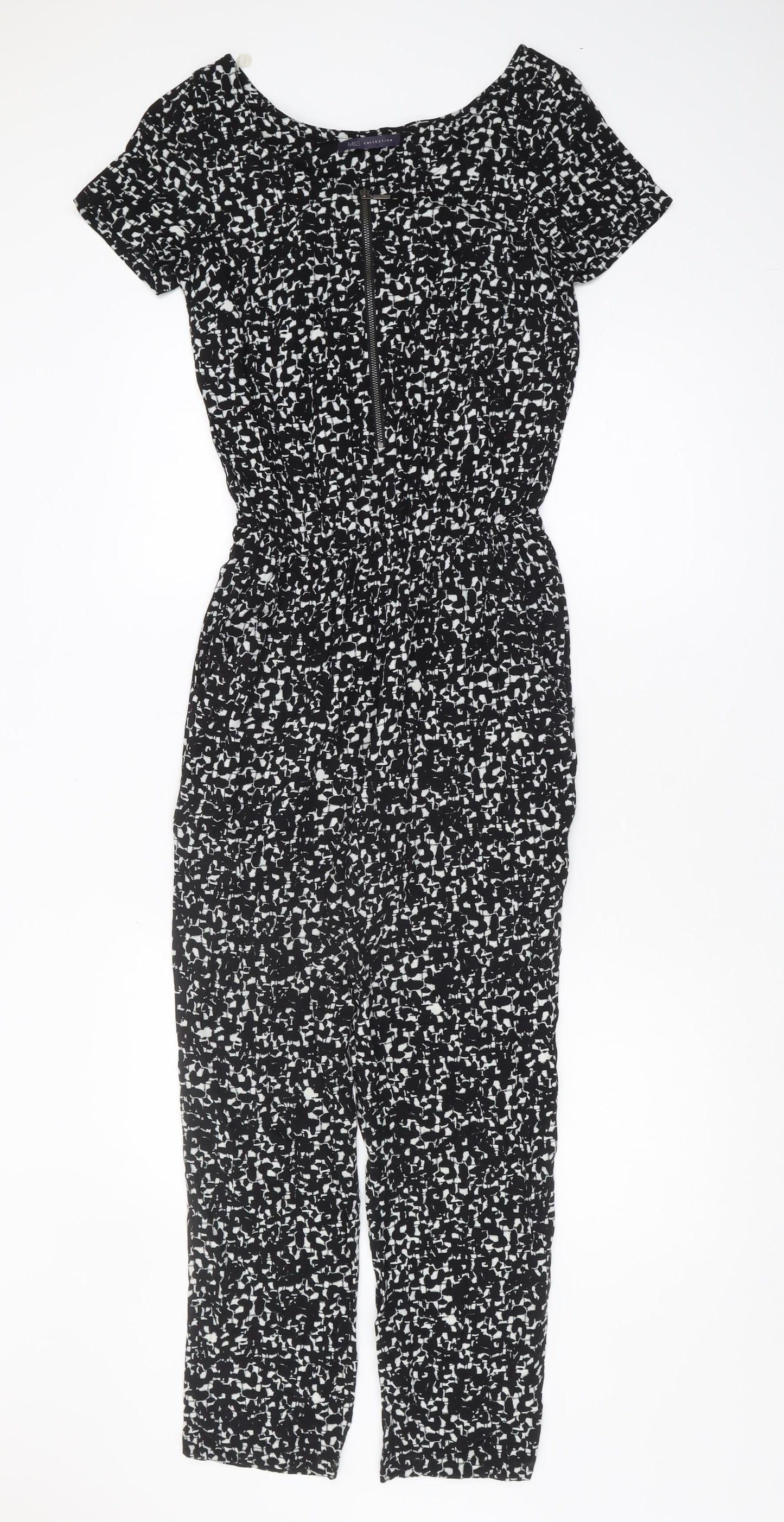 Marks and Spencer Women's Black Geometric Jumpsuit Size 8