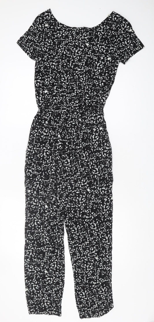 Marks and Spencer Women's Black Geometric Jumpsuit Size 8