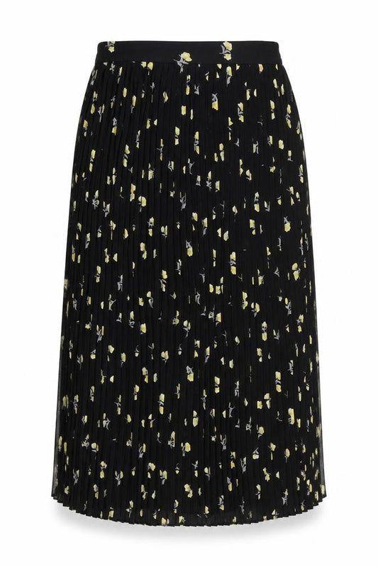 Boohoo Night Women's Black Pleated Floral Midi Skirt Size 12