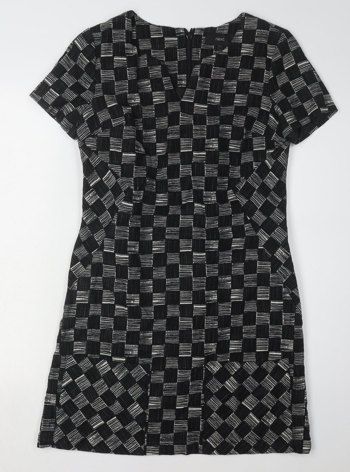 Next Women's Black Check Shift Dress, Size 8, Short Sleeve