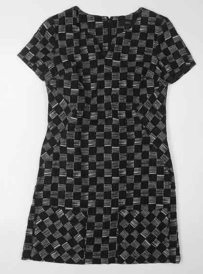 Next Women's Black Check Shift Dress, Size 8, Short Sleeve