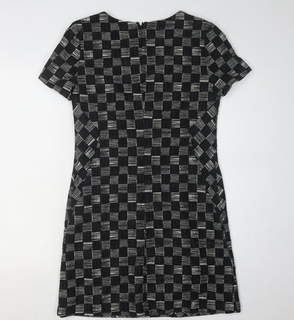 Next Women's Black Check Shift Dress, Size 8, Short Sleeve