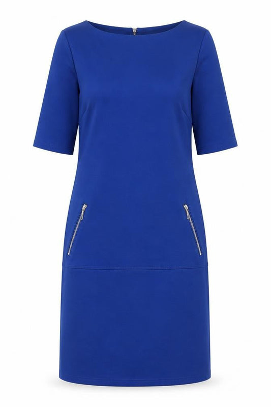 Front view of Wallis Women's Blue Shift Dress, size 10, Knee Length