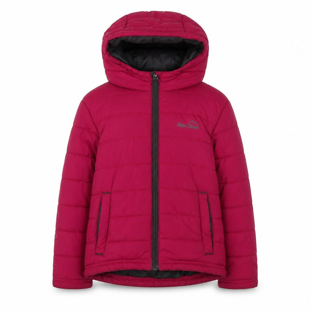 Front view of Peter Storm girls’ red puffer jacket 3-4 years