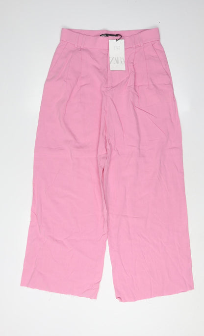 Womens UK Size S Zara Regular Fit Casual Pink Trousers