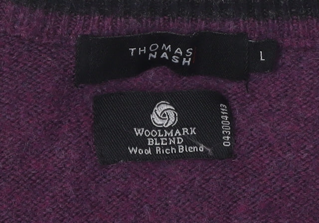 Thomas Nash Men's Purple Pullover L Wool Blend Jumper