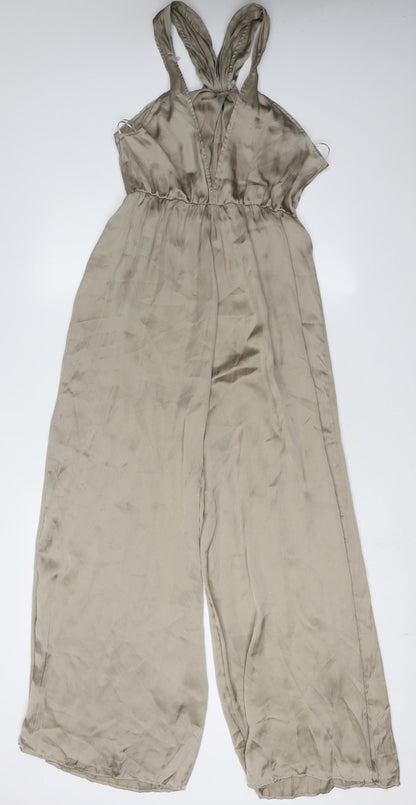 Zara Women's Beige XS Sleeveless Wide-Leg Jumpsuit
