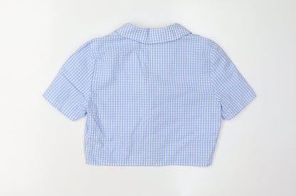 H&M Women's Blue Cropped Check Button-Up Shirt Size 6