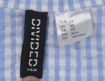 H&M Women's Blue Cropped Check Button-Up Shirt Size 6