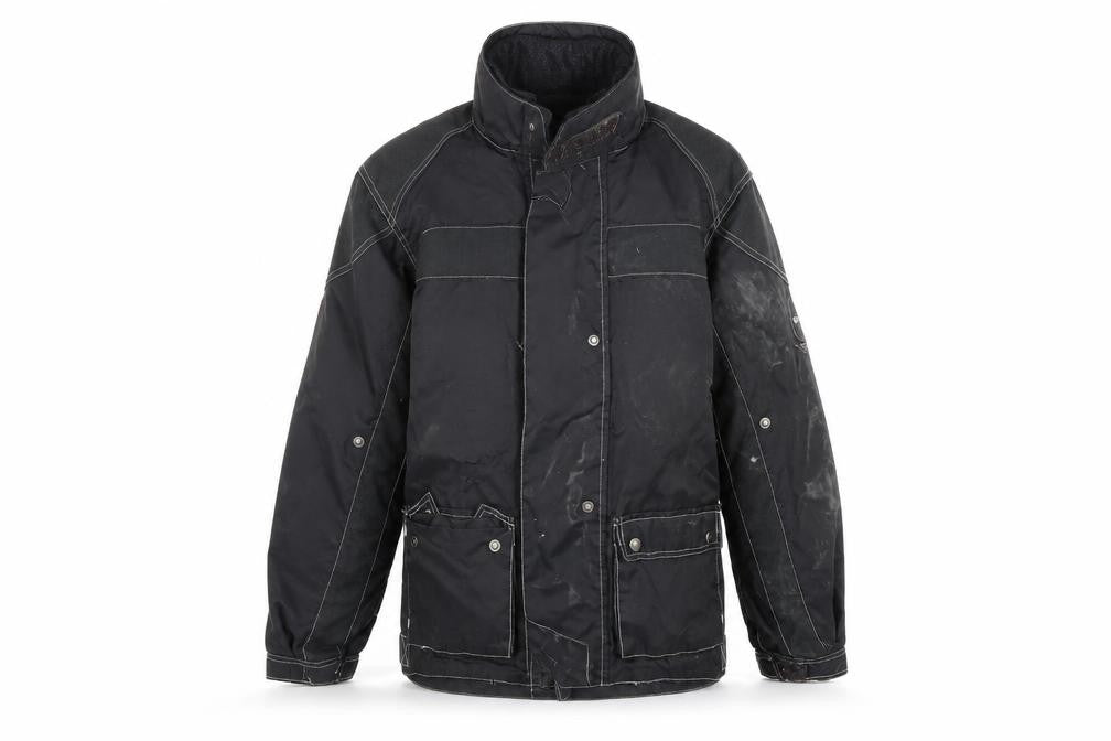 Front view of Frank Thomas boys’ black l parka jacket, belted, winter