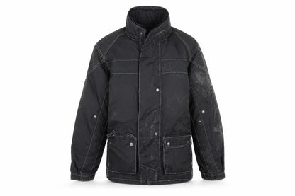 Front view of Frank Thomas boys’ black l parka jacket, belted, winter