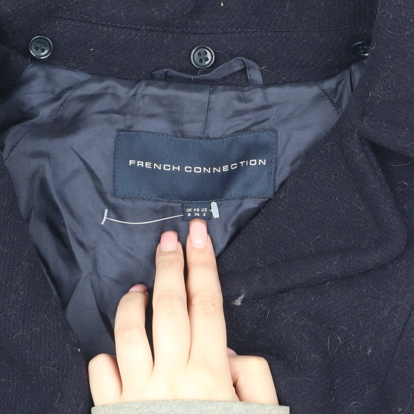 Womens UK Size 8 French Connection Black Pea Coat