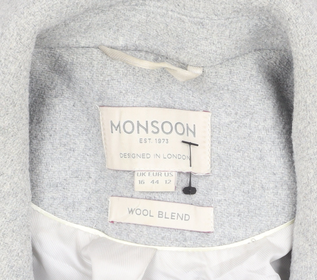 Womens UK Size 16 Monsoon Grey Overcoat