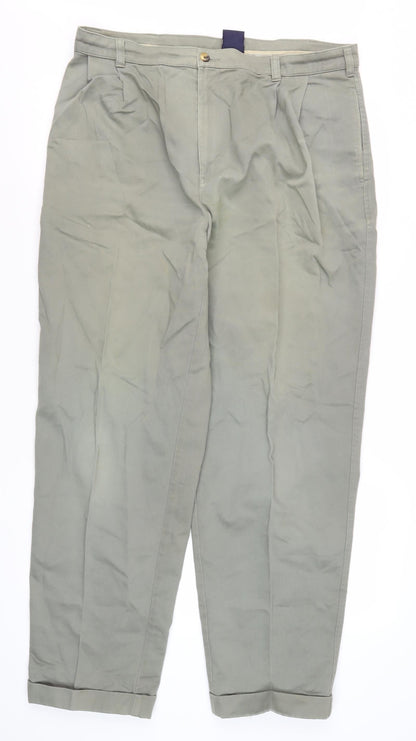 Mens UK Size 36 Cotton Traders Classic Fit Chino Grey Trousers