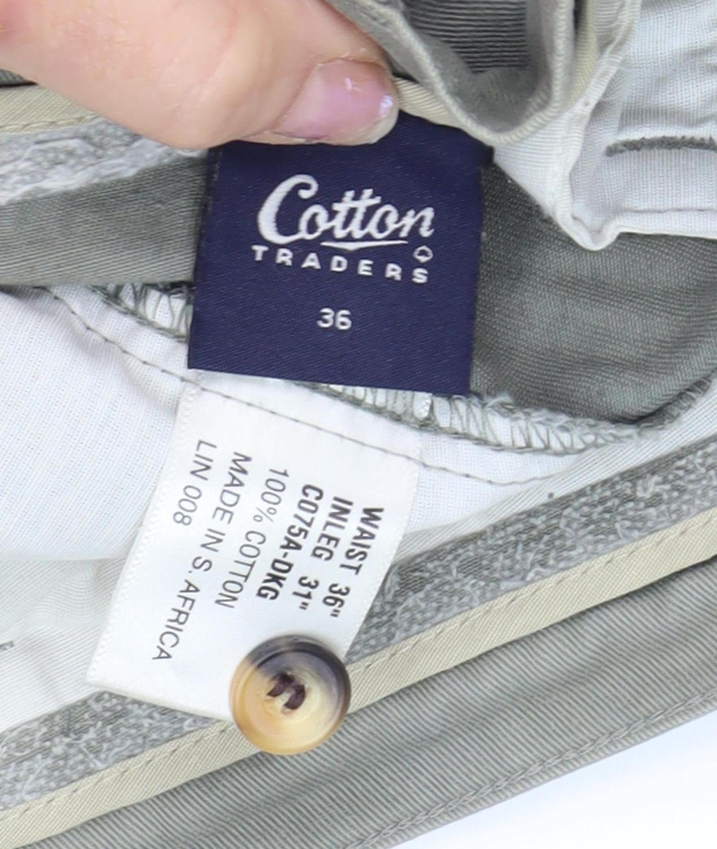 Mens UK Size 36 Cotton Traders Classic Fit Chino Grey Trousers