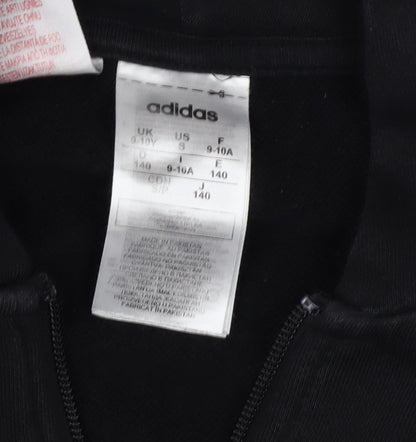 adidas Boys Black Full Zip Hoodie, 9-10 Years, Hooded