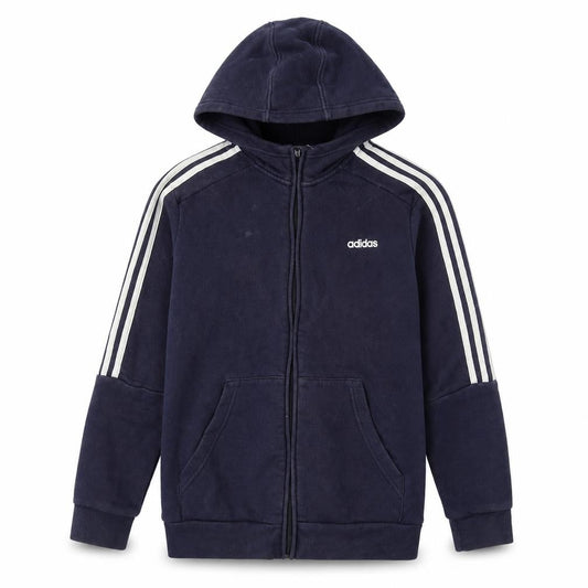 Front view of Adidas boys’ blue full zip hoodie, size 13-14, years
