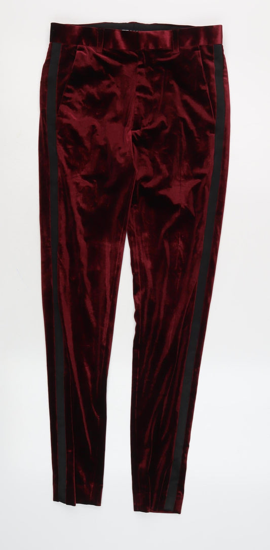 ASOS DESIGN Women's Red Velvet Trousers, Size 8, Party Ready