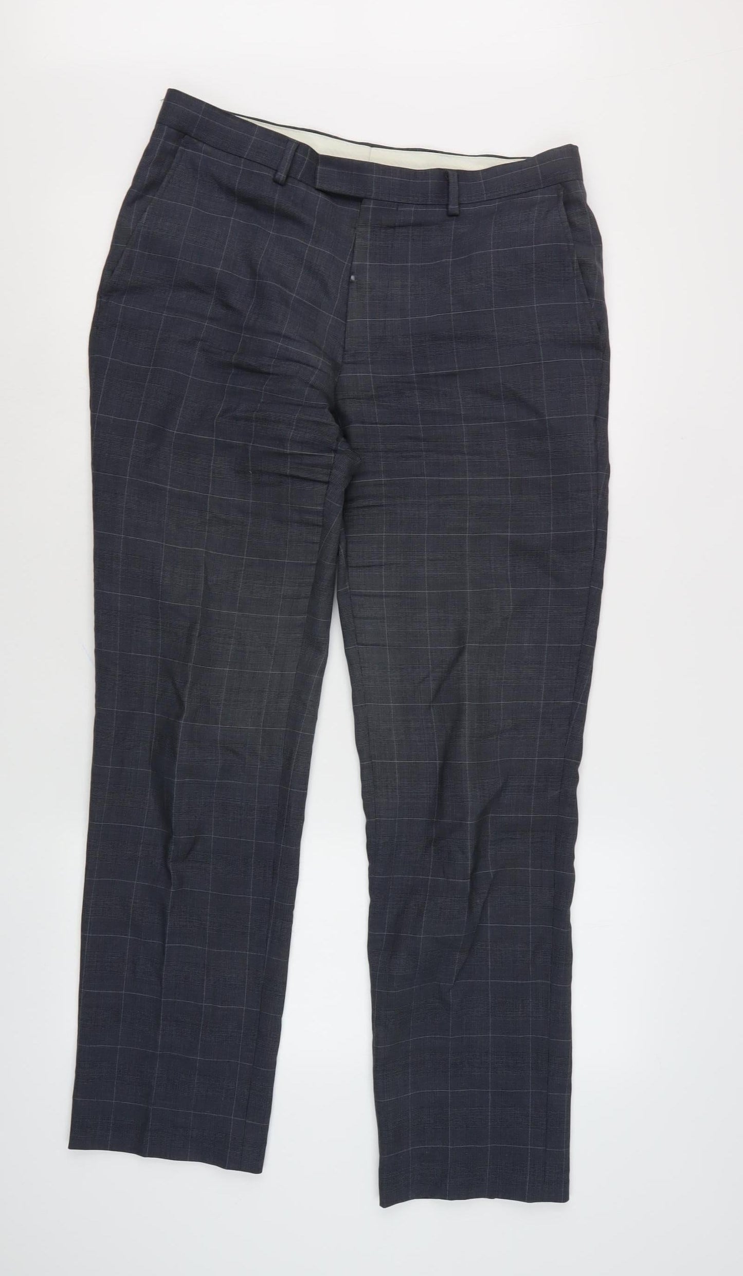 Marks and Spencer Men's Blue Check Trousers, Size 32
