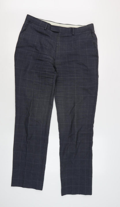 Marks and Spencer Men's Blue Check Trousers, Size 32
