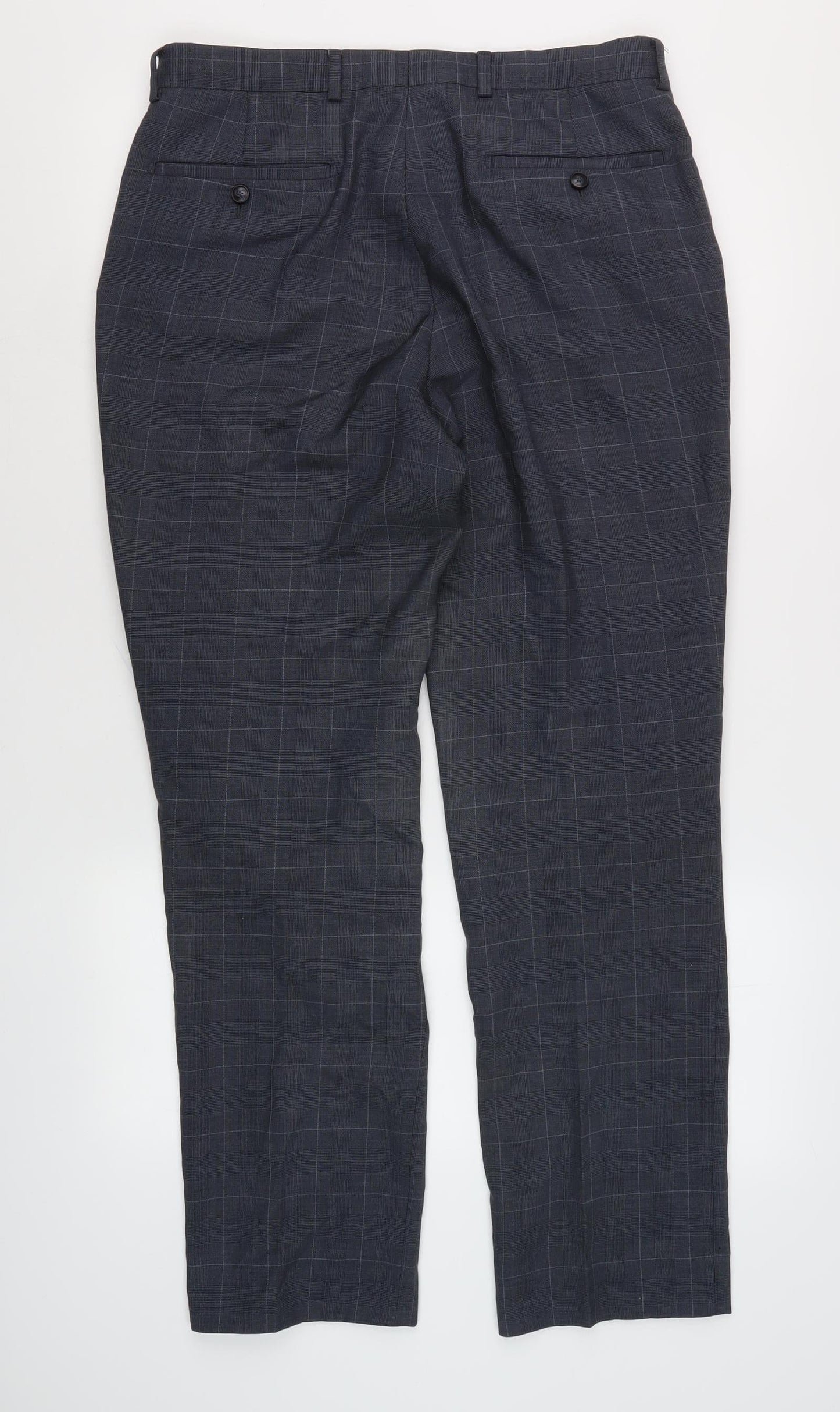 Marks and Spencer Men's Blue Check Trousers, Size 32