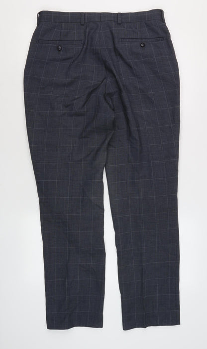 Marks and Spencer Men's Blue Check Trousers, Size 32