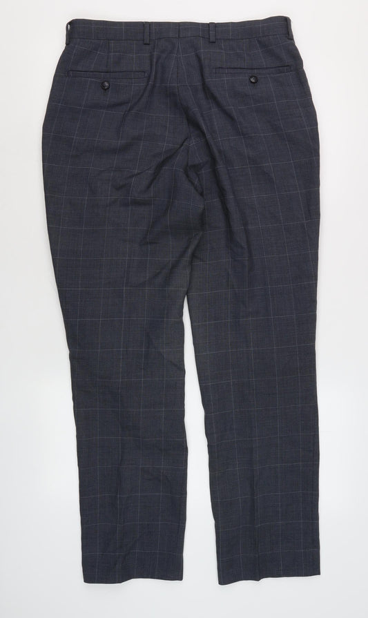 Marks and Spencer Men's Blue Check Trousers, Size 32