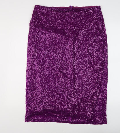 Oasis Women's Purple Sequin Pencil Party Skirt XL