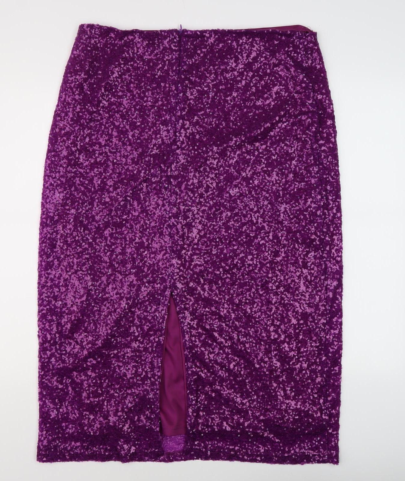 Oasis Women's Purple Sequin Pencil Party Skirt XL