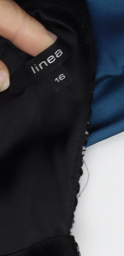 Linea Women's Blue Sequin Cocktail Dress, Size 16