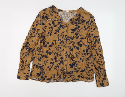 Damart Women's Brown Floral Long Sleeve Button-Up Shirt