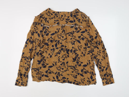 Damart Women's Brown Floral Long Sleeve Button-Up Shirt